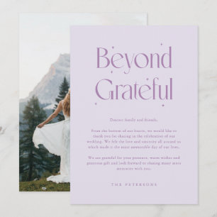 Verder dan Dankbaar Whimsical Lilac Trouwfoto Bedankkaart