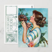 "VERDER UW NEST" VROEGTIJDIG ROBINS IN ROZEN BRIEFKAART (Voorkant / Achterkant)