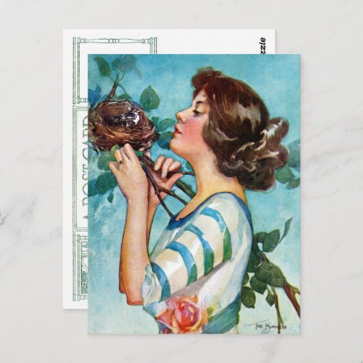 "VERDER UW NEST" VROEGTIJDIG ROBINS IN ROZEN BRIEFKAART (Voorkant / Achterkant)