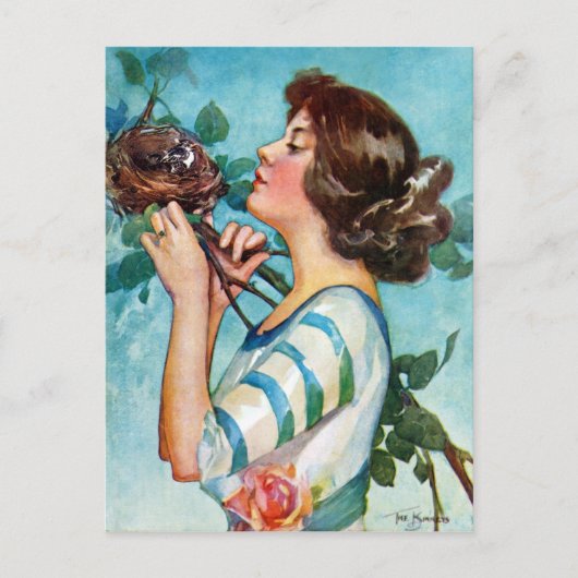 "VERDER UW NEST" VROEGTIJDIG ROBINS IN ROZEN BRIEFKAART (Voorkant)