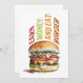 Verdien geld en eet hamburger, humoristisch hambur aankondiging (Voorkant / Achterkant)