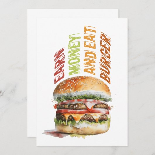 Verdien geld en eet hamburger, humoristisch hambur aankondiging (Voorkant / Achterkant)