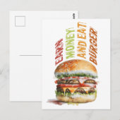 Verdien geld en eet hamburger, humoristisch hambur briefkaart (Voorkant / Achterkant)