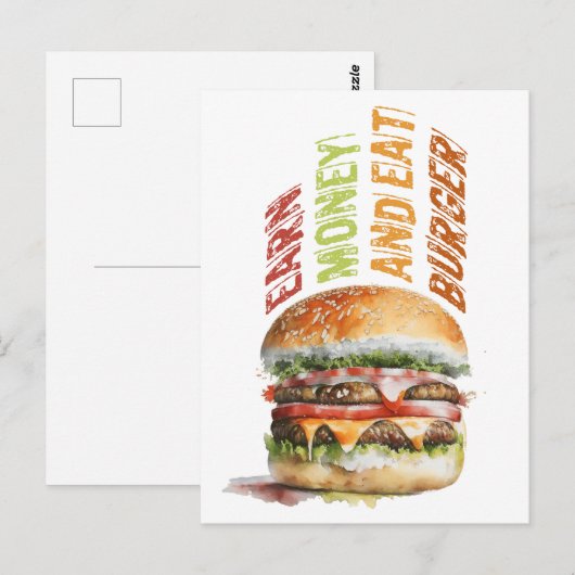 Verdien geld en eet hamburger, humoristisch hambur briefkaart (Voorkant / Achterkant)