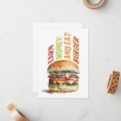 Verdien geld en eet hamburger, humoristisch hambur notitiekaartje (Voorkant / Achterkant in situ)