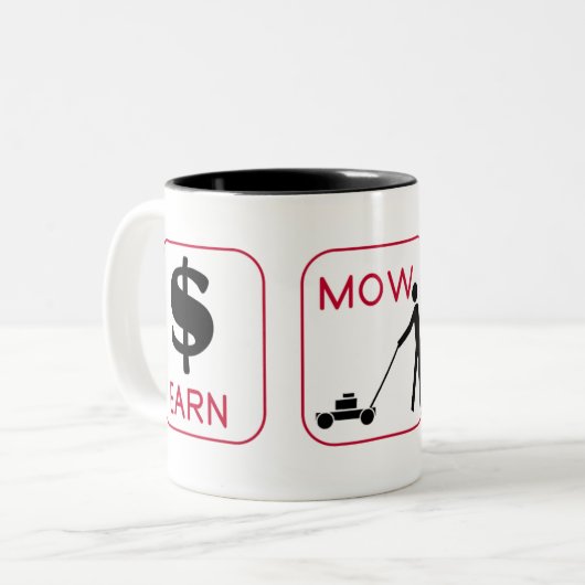 Verdien. Mow. Grill. Tweekleurige Koffiemok (Voorkant links)