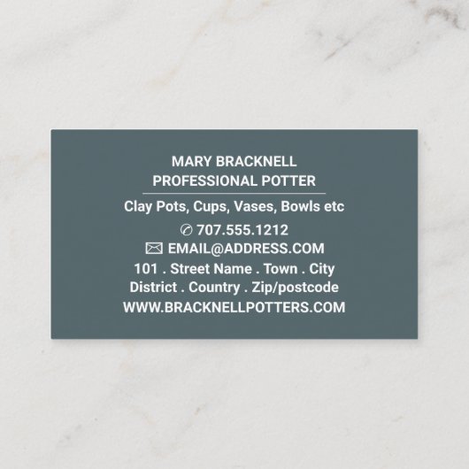 Verdien ontwerp van potten, aardewerk, pottenbakke visitekaartje (Achterkant)