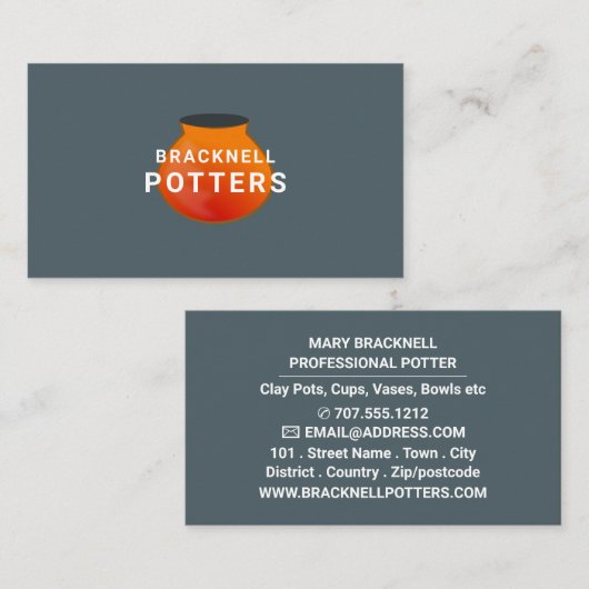 Verdien ontwerp van potten, aardewerk, pottenbakke visitekaartje (Voorkant / Achterkant)
