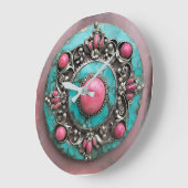 Verdigris and pink pearl metal art grote klok (Hoek)