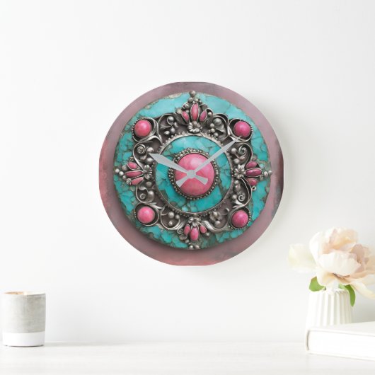 Verdigris and pink pearl metal art grote klok (Huis)