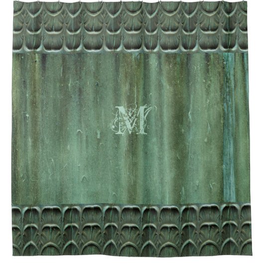 Verdigris Bronze Leaf Pattern Douchegordijn (Voorkant)