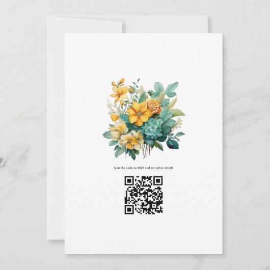 Verdigris en gouden bloemenbruiloft kaart (Achterkant)