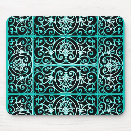 Verdigris en zwart scrollwerkpatroon muismat (Voorkant)