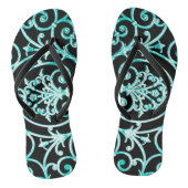 Verdigris en zwart scrollwerkpatroon teenslippers (Voetbed)