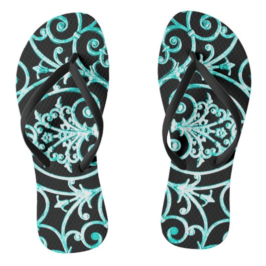 Verdigris en zwart scrollwerkpatroon teenslippers (Voetbed)
