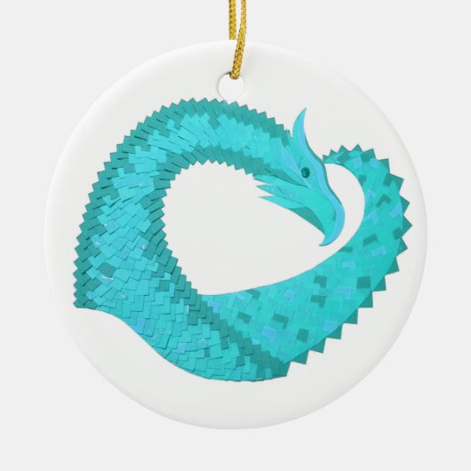 Verdigris hartdraak op wit keramisch ornament (Voorkant)