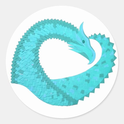 Verdigris hartdraak op wit ronde sticker (Voorkant)