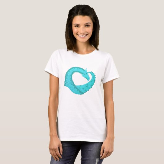 Verdigris hartdraak op wit t-shirt (Voorkant volledig)