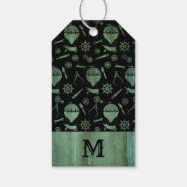 Verdigris Steampunk-balloons Monogram Cadeaulabel