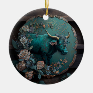 Verdigris Zodiac Taurus Metal Art Keramisch Ornament