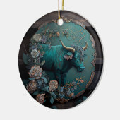 Verdigris Zodiac Taurus Metal Art Keramisch Ornament (Links)
