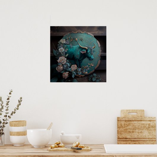 Verdigris Zodiac Taurus Metal Art Poster (Keuken)