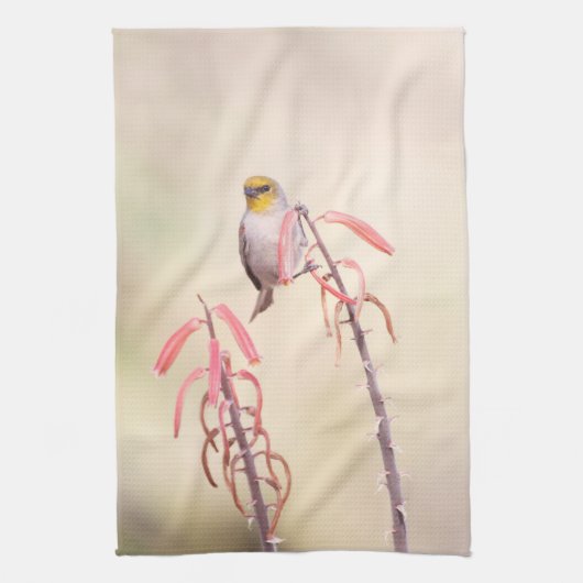 Verdin op penstemon theedoek (Verticaal)