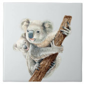 Verdomd mam en Baby waterverf Koala op lichtgrijs Tegeltje (Voorkant)