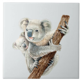 Verdomd mam en Baby waterverf Koala op lichtgrijs Tegeltje