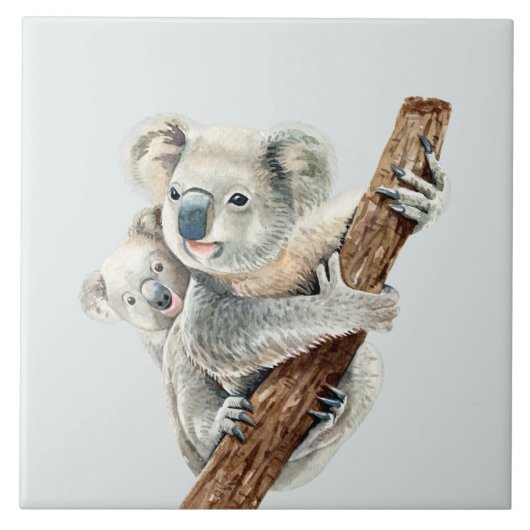 Verdomd mam en Baby waterverf Koala op lichtgrijs Tegeltje (Voorkant)