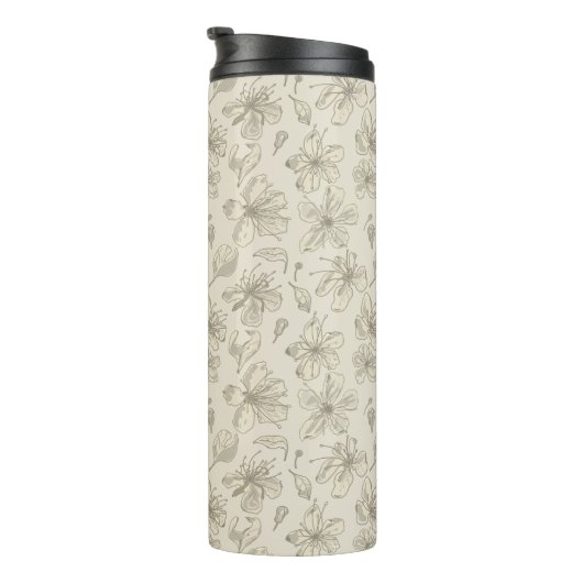 Verdomde bloesems op lichtzand - naadloos patroon. thermosbeker (Geroteerd rechts)