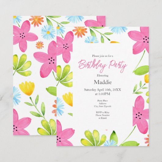 Verdomde Waterverf bloemen Kaart (Voorkant / Achterkant)