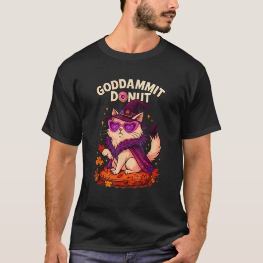 Verdomme Donut Heksen Diva Kat Grappig Halloween P T-shirt (Voorkant)