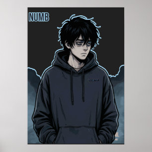 Verdoofd Donkere Anime Jongen Hoodie Esthetisch Ma Poster