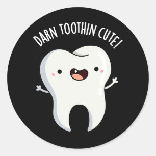Verdraaid Tooth-in Leuke Grappige Tand Pun Donker  Ronde Sticker