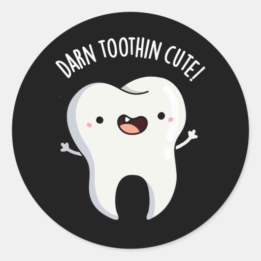 Verdraaid Tooth-in Leuke Grappige Tand Pun Donker Ronde Sticker (Voorkant)