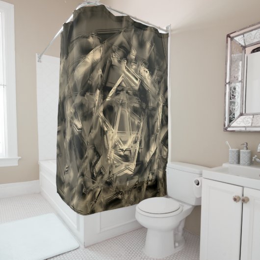 Verdraaide beige vierkantjes, gekleurd met "pensee douchegordijn (In situ)