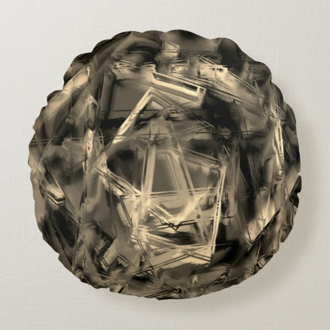 Verdraaide beige vierkantjes, gekleurd met "pensee rond kussen (Voorkant)