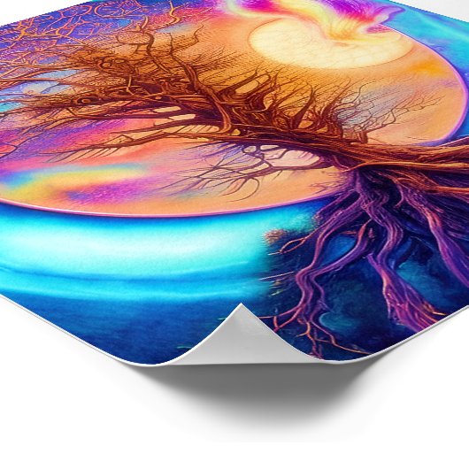 Verdraaide boom en maan poster (Hoek)