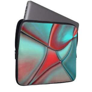 Verdraaide borden met convex edge red en turquoise laptop sleeve
