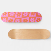 Verdraaide geblokte retro bloemen roze Sinaasappel Persoonlijk Skateboard (Horizontaal)
