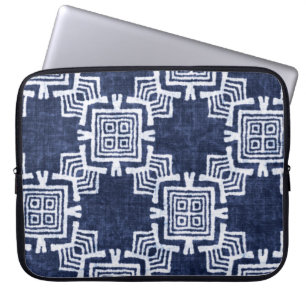 Verdraaide indigo geruite gestructureerde achtergr laptop sleeve
