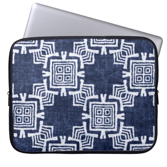 Verdraaide indigo geruite gestructureerde achtergr laptop sleeve (Voorkant)