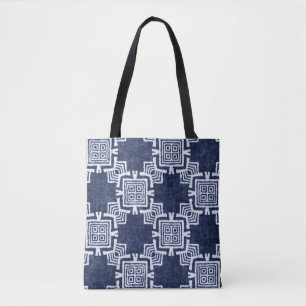 Verdraaide indigo geruite gestructureerde achtergr tote bag