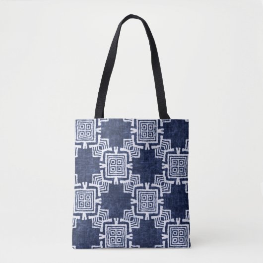 Verdraaide indigo geruite gestructureerde achtergr tote bag (Voorkant)