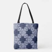 Verdraaide indigo geruite gestructureerde achtergr tote bag (Achterkant)