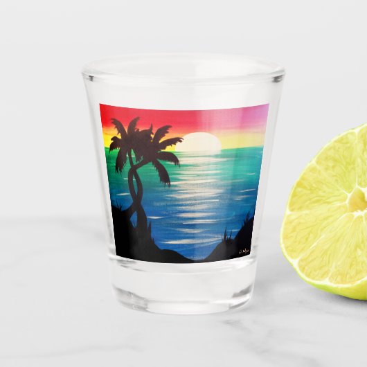 Verdraaide palmen Jamaicaanse zonsondergang Shot Glas (Voorkant)