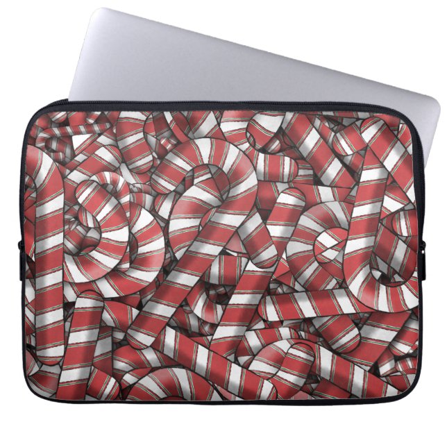 Verdraaide rode gestreepte Abstracte snoepstokken Laptop Sleeve (Voorkant)