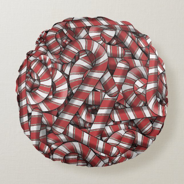 Verdraaide rode gestreepte Abstracte snoepstokken Rond Kussen (Voorkant)