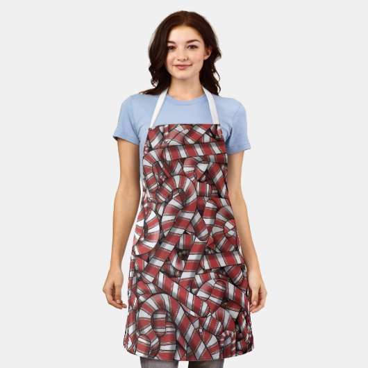 Verdraaide rode gestreepte Abstracte snoepstokken Schort (Gedragen)